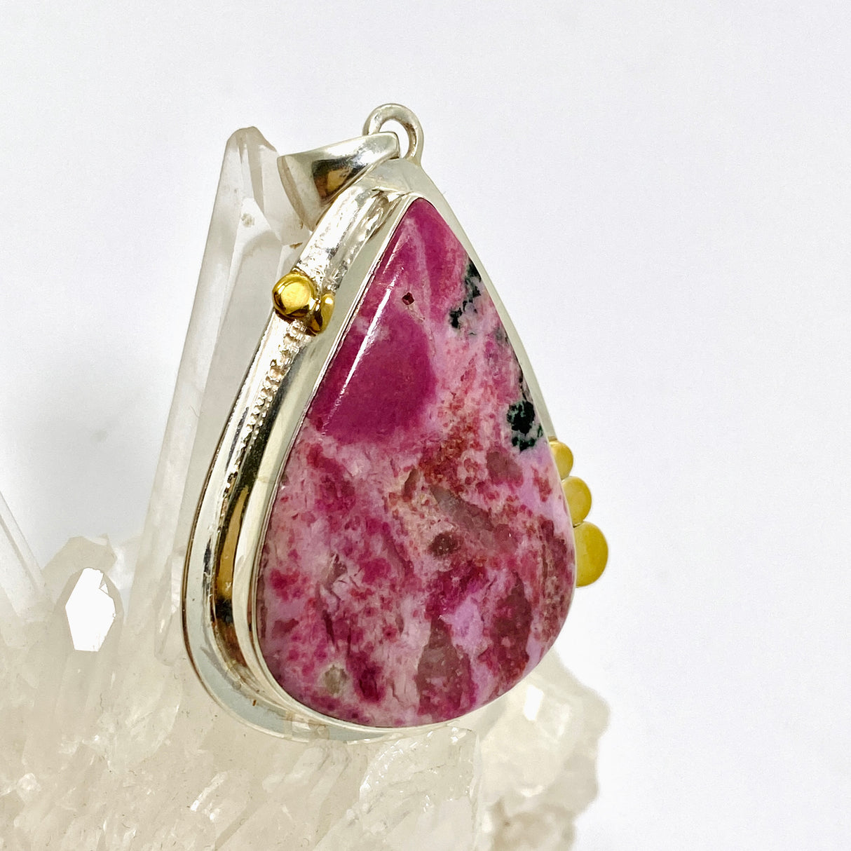 Cobalto Calcite Teardrop Cabochon Pendant with Brass Accents KPGJ4858