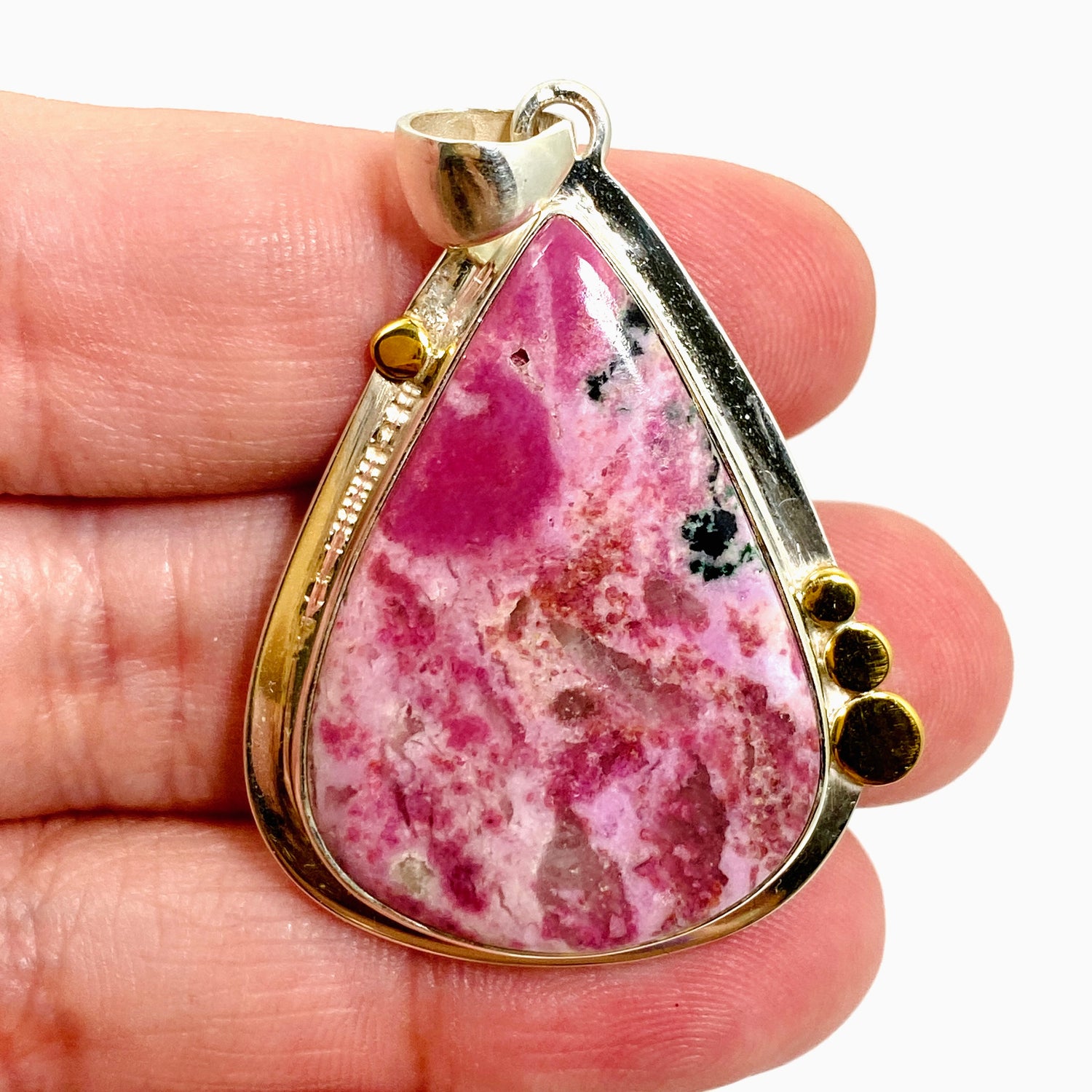 Cobalto Calcite Teardrop Cabochon Pendant with Brass Accents KPGJ4858