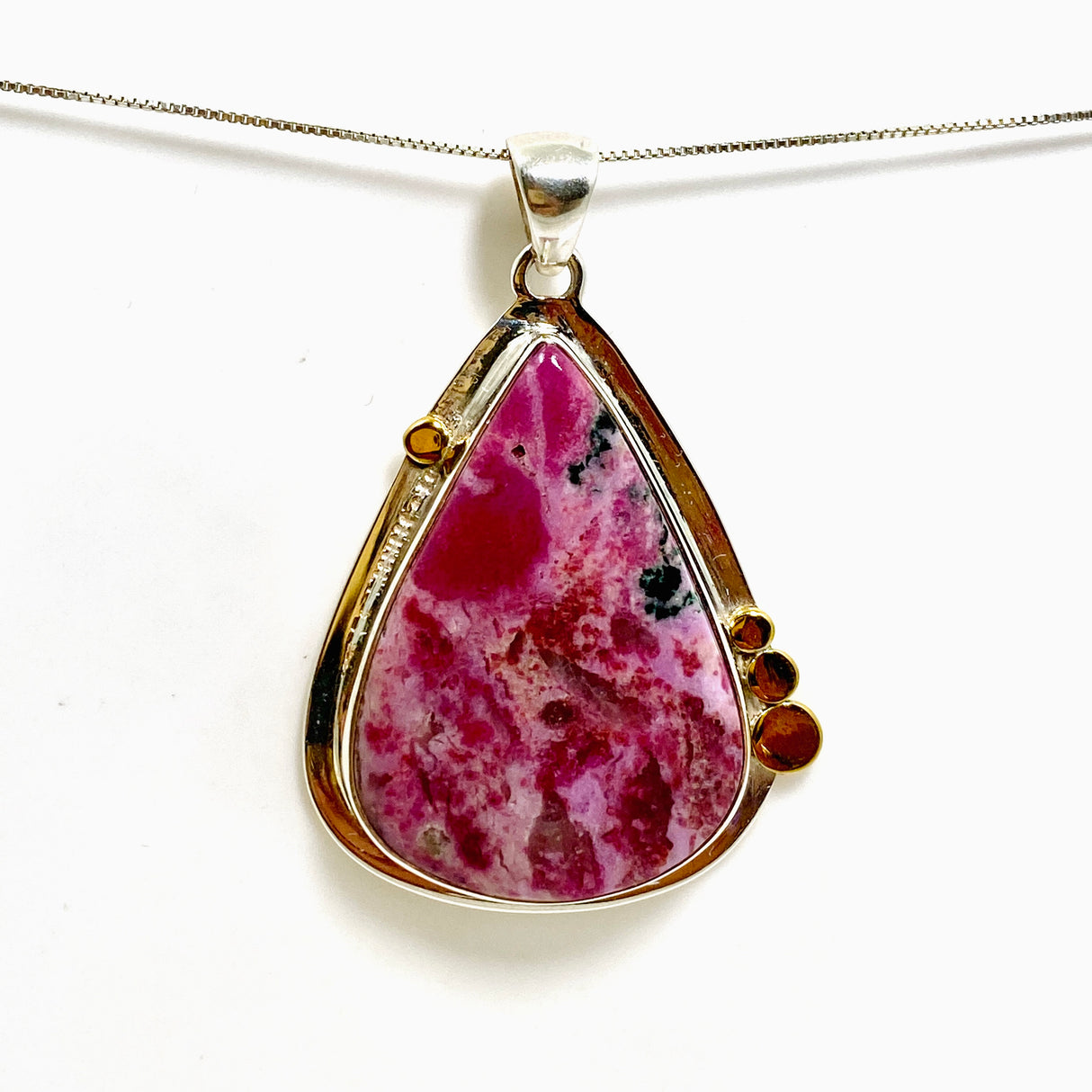 Cobalto Calcite Teardrop Cabochon Pendant with Brass Accents KPGJ4858