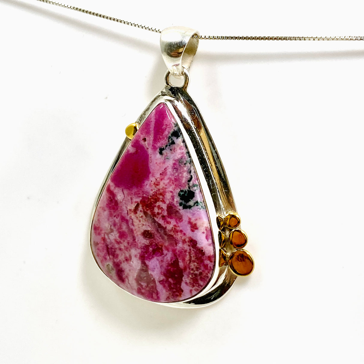 Cobalto Calcite Teardrop Cabochon Pendant with Brass Accents KPGJ4858