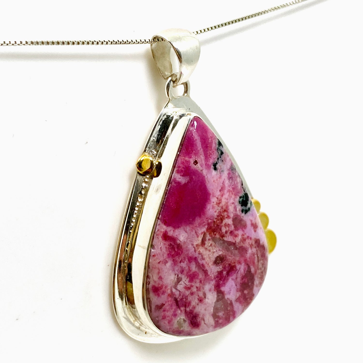 Cobalto Calcite Teardrop Cabochon Pendant with Brass Accents KPGJ4858