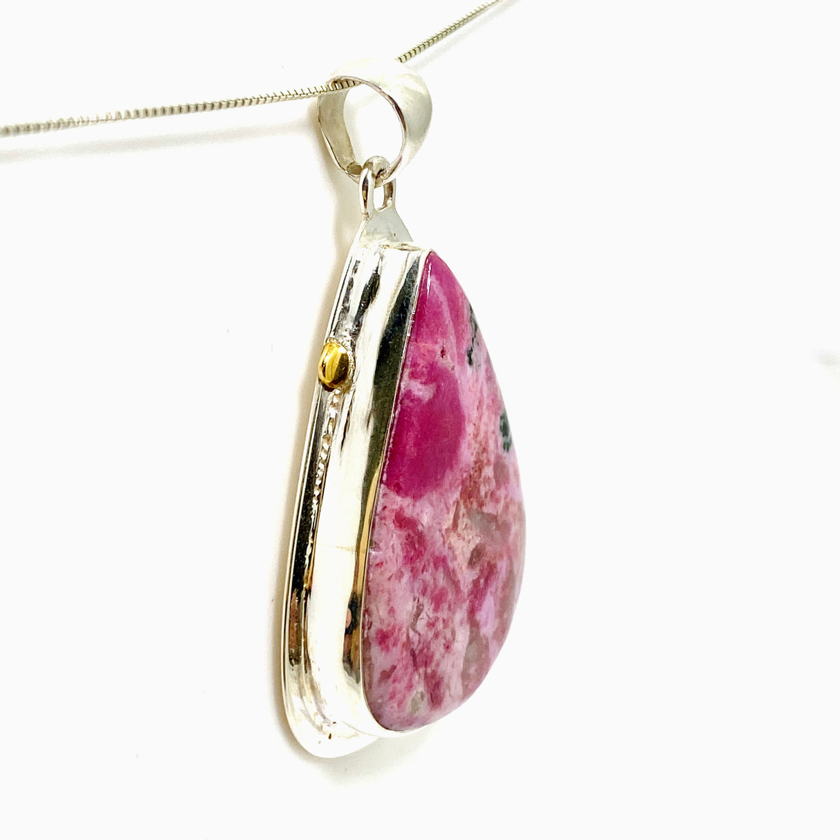 Cobalto Calcite Teardrop Cabochon Pendant with Brass Accents KPGJ4858