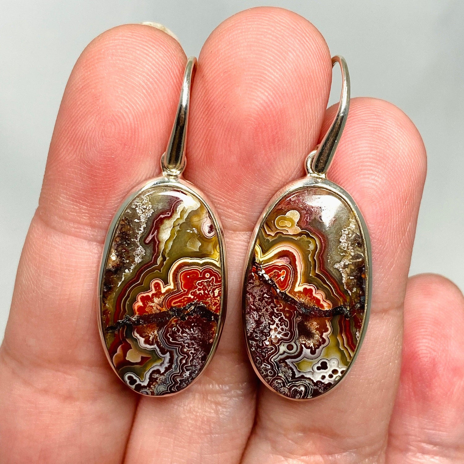 Crazy Lace Agate Oval Earrings PEGJ140 - Nature's Magick