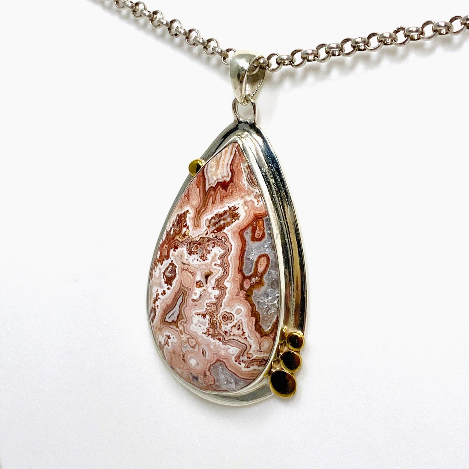 Crazy Lace Rosetta Stone Teardrop Pendant in a Decorative Setting KPGJ4452 - Nature's Magick