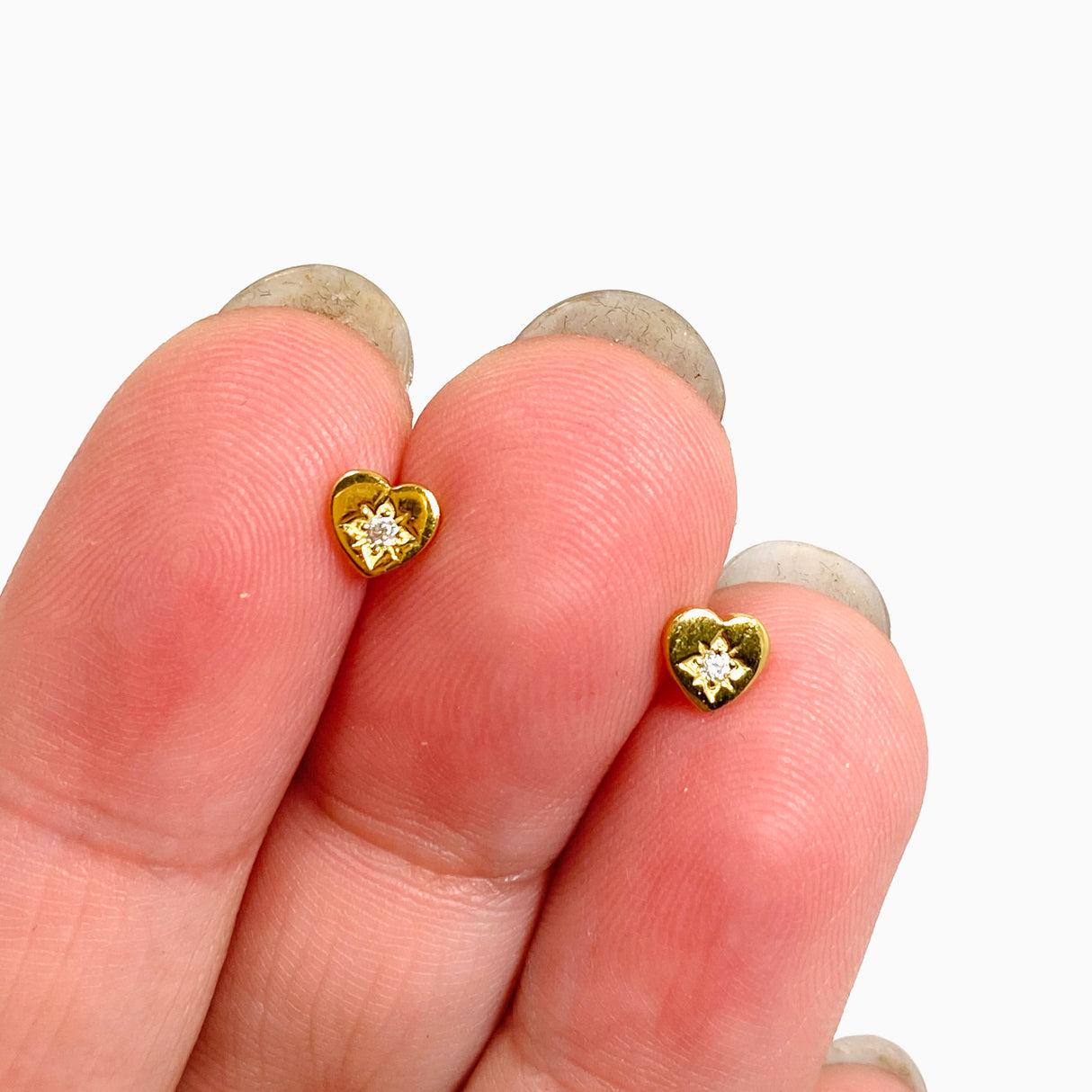 Cubic Zirconia Gold Plated Heart Stud Earrings SE1063-YG