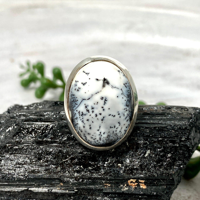 Dendritic Opal oval cabochon ring with split band s.6 KRGJ1715 - Nature's Magick