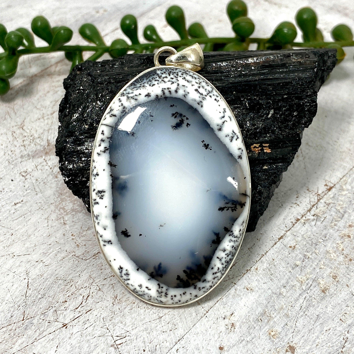 Dendritic Opal oval pendant KPGJ3012 - Nature's Magick