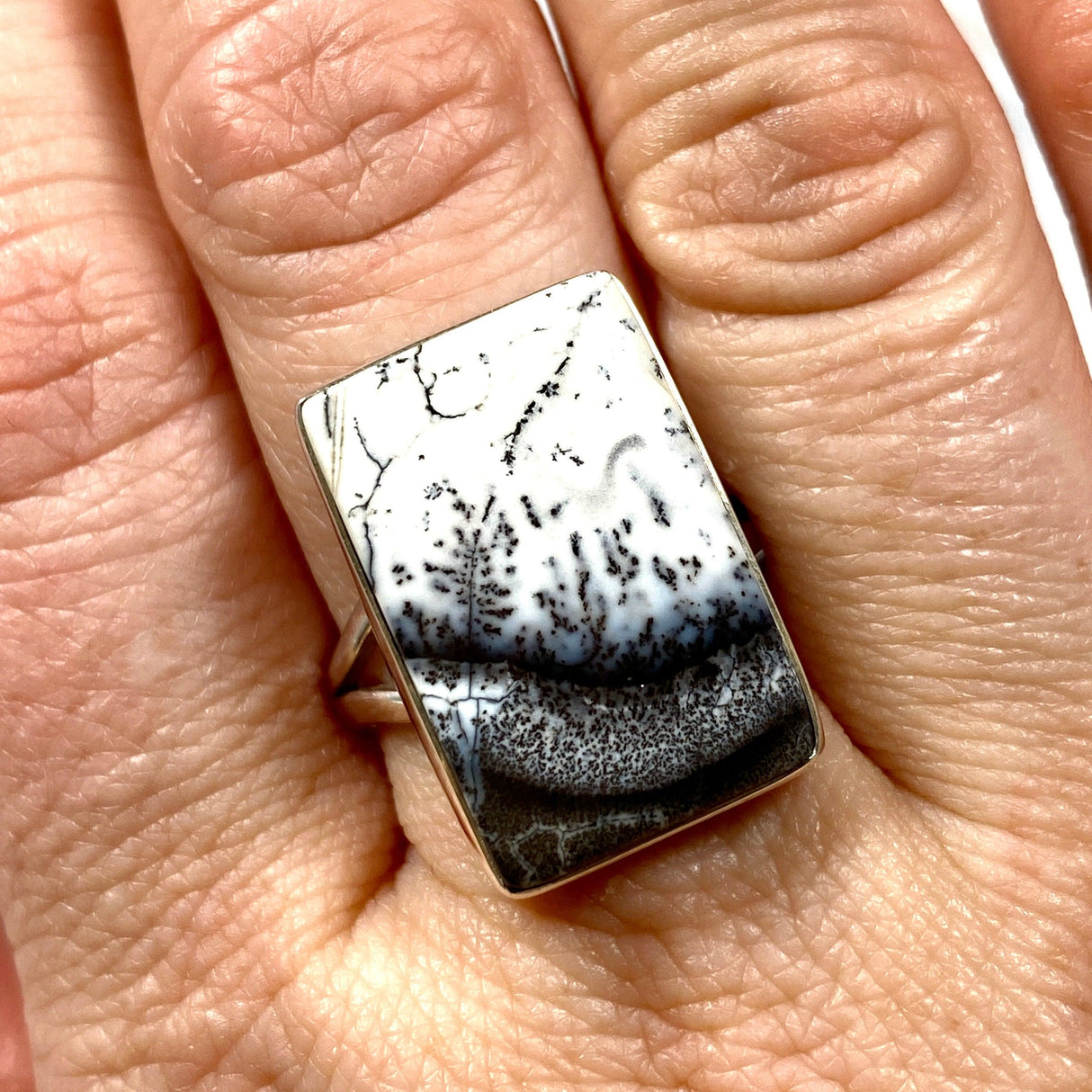 Dendritic Opal rectangular ring s.10 KRGJ2294 - Nature's Magick