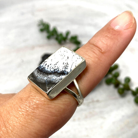 Dendritic Opal rectangular ring s.9 KRGJ2293 - Nature's Magick