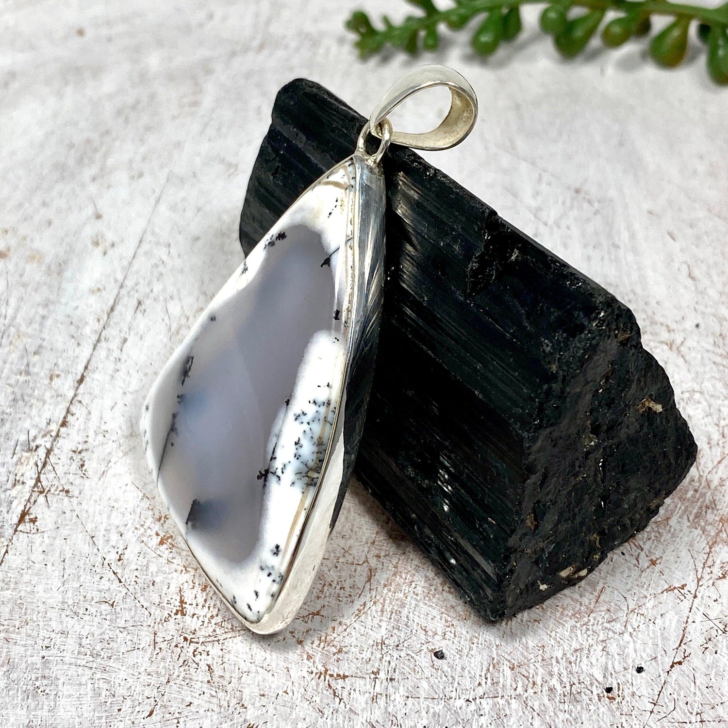 Dendritic Opal triangular pendant KPGJ3563 - Nature's Magick