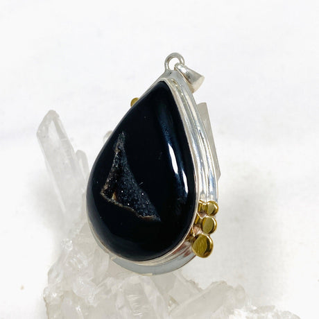 Druzy Agate Teardrop Pendant with Brass Accents KPGJ4359 - Nature's Magick