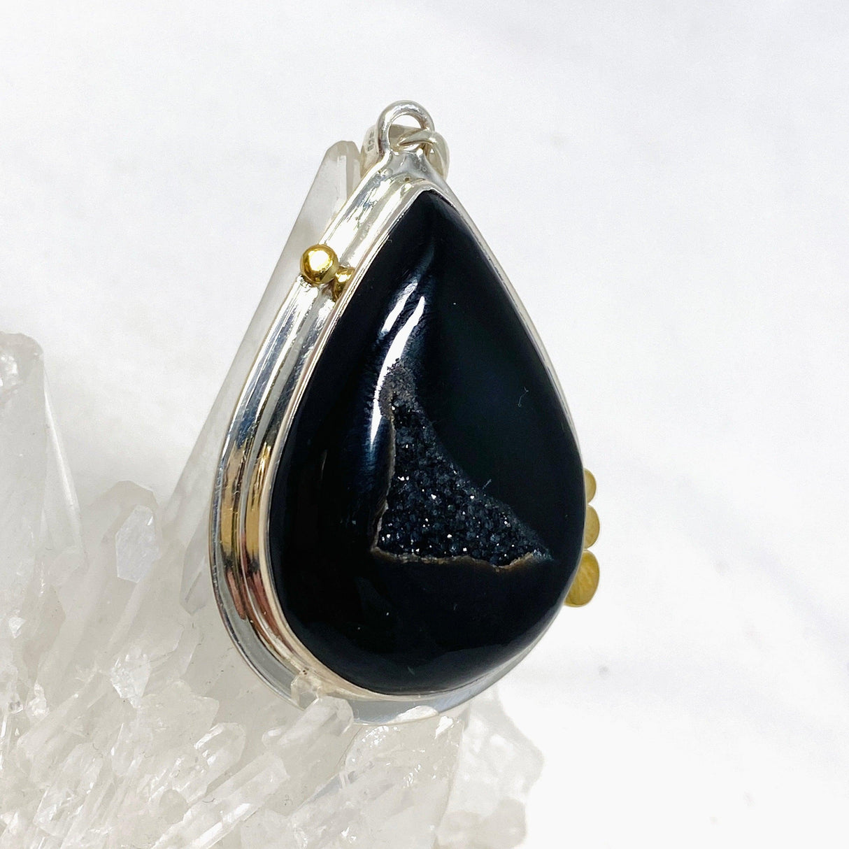 Druzy Agate Teardrop Pendant with Brass Accents KPGJ4359 - Nature's Magick