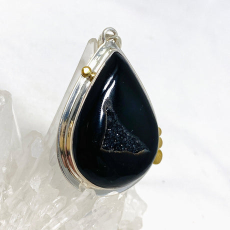 Druzy Agate Teardrop Pendant with Brass Accents KPGJ4359 - Nature's Magick