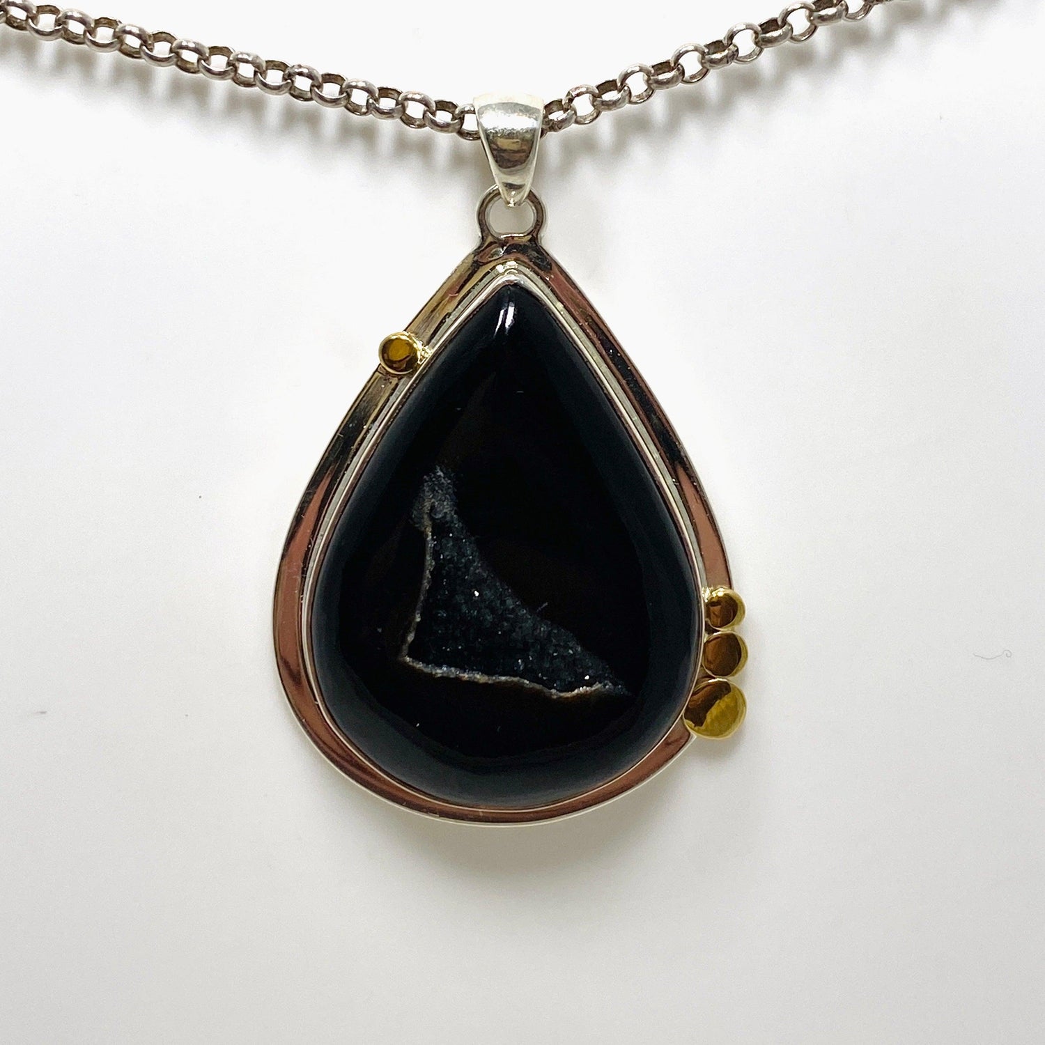 Druzy Agate Teardrop Pendant with Brass Accents KPGJ4359 - Nature's Magick