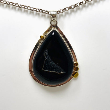 Druzy Agate Teardrop Pendant with Brass Accents KPGJ4359 - Nature's Magick