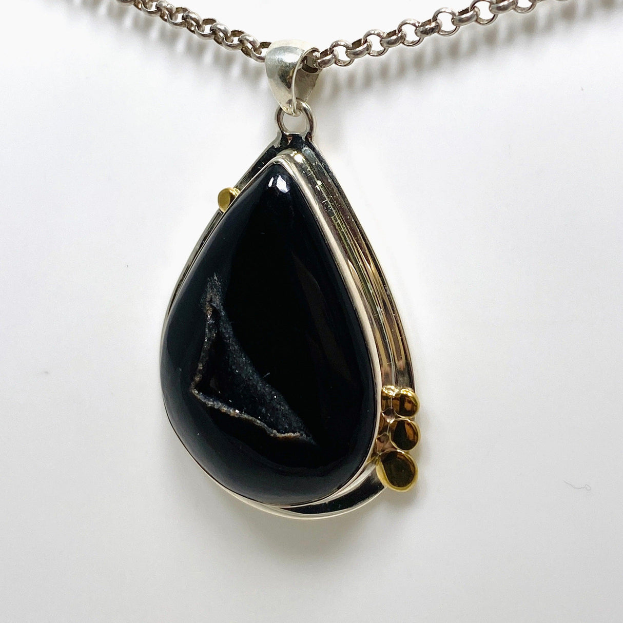 Druzy Agate Teardrop Pendant with Brass Accents KPGJ4359 - Nature's Magick
