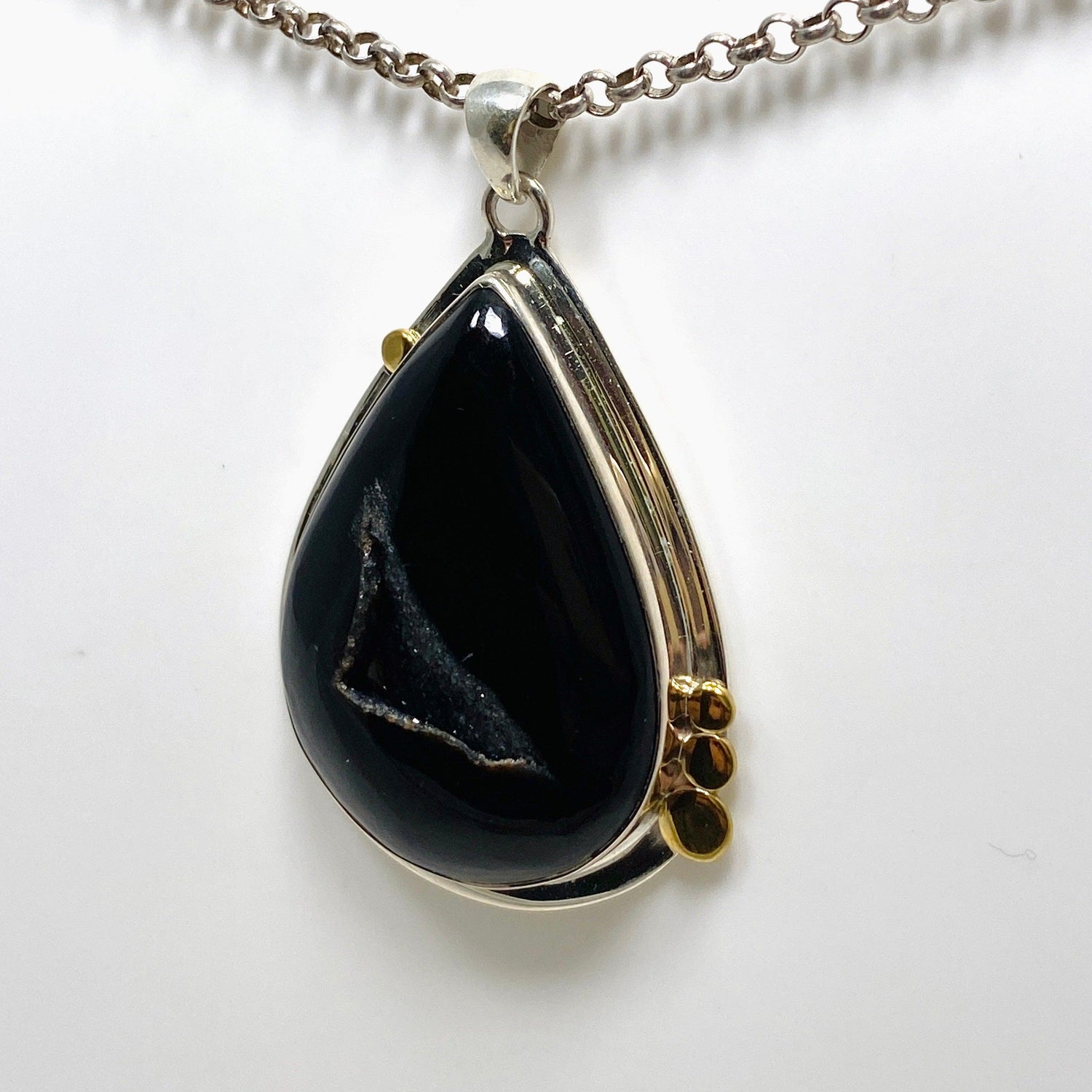 Druzy Agate Teardrop Pendant with Brass Accents KPGJ4359 - Nature's Magick