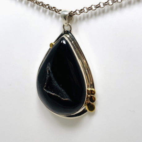 Druzy Agate Teardrop Pendant with Brass Accents KPGJ4359 - Nature's Magick