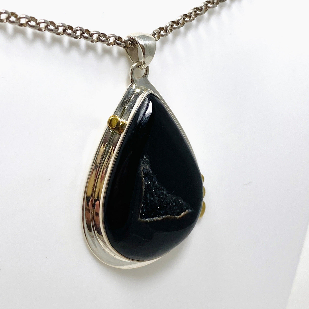 Druzy Agate Teardrop Pendant with Brass Accents KPGJ4359 - Nature's Magick