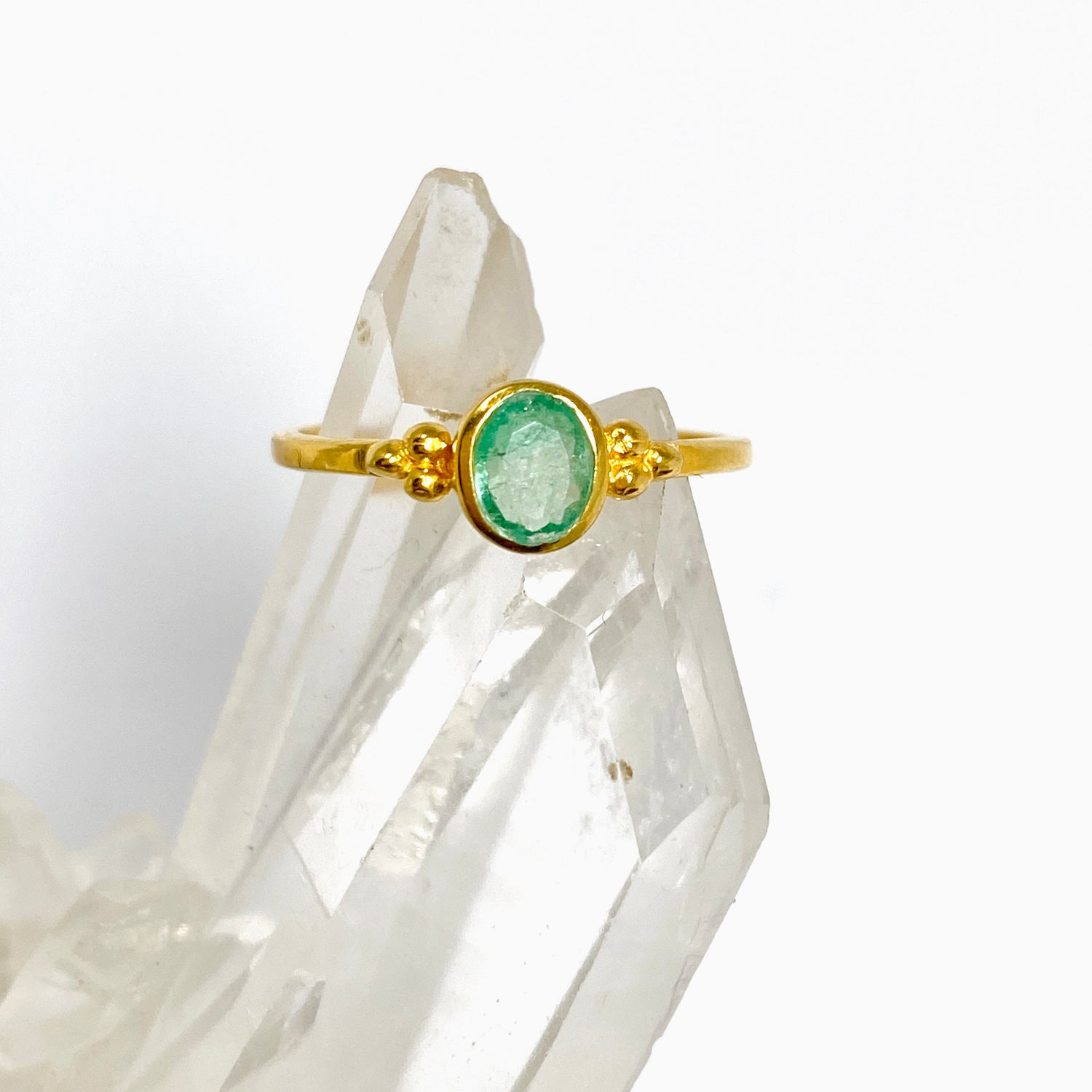 Emerald Oval Faceted 2.5 micron Gold Plated Ring Size 5 PRGJ990