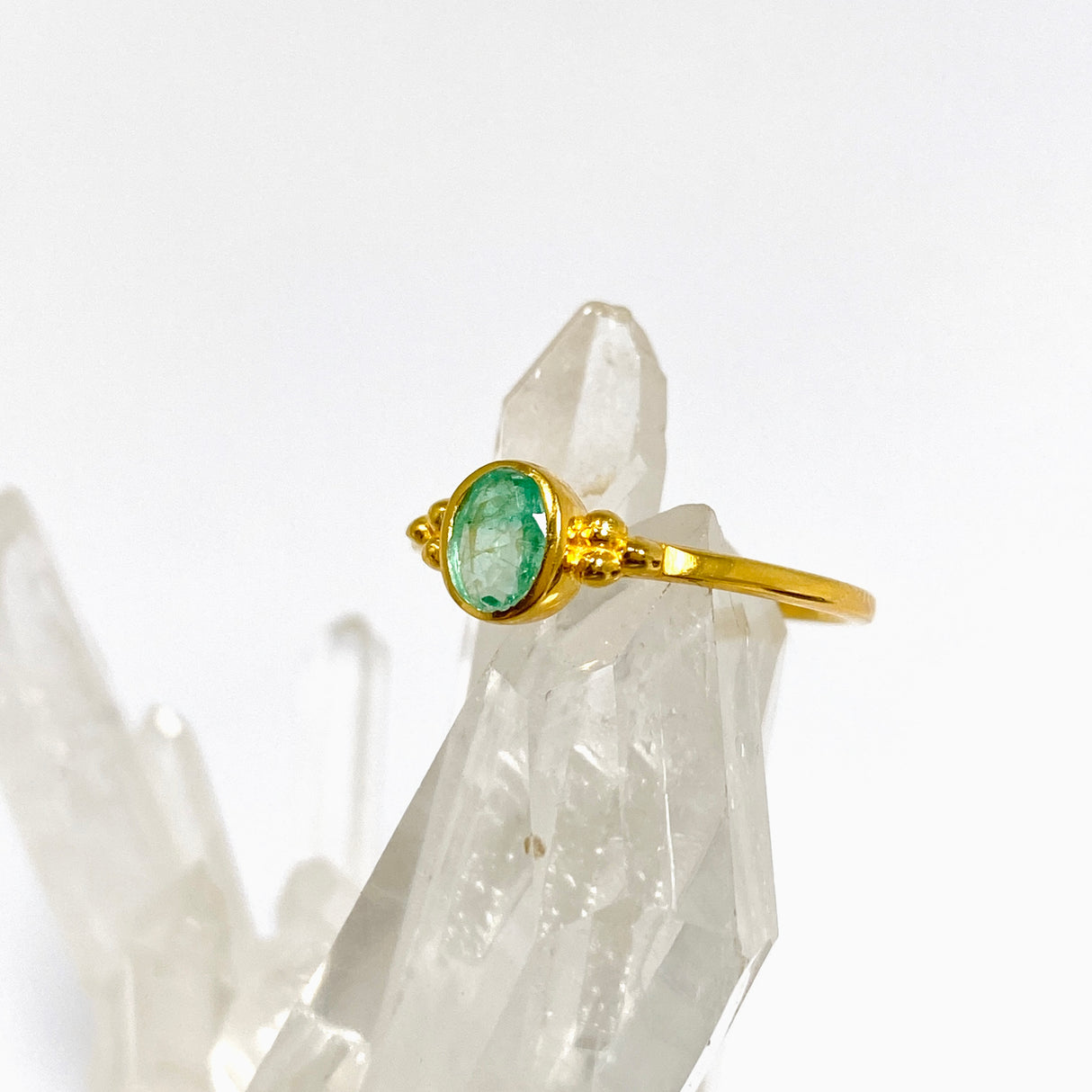 Emerald Oval Faceted 2.5 micron Gold Plated Ring Size 5 PRGJ990