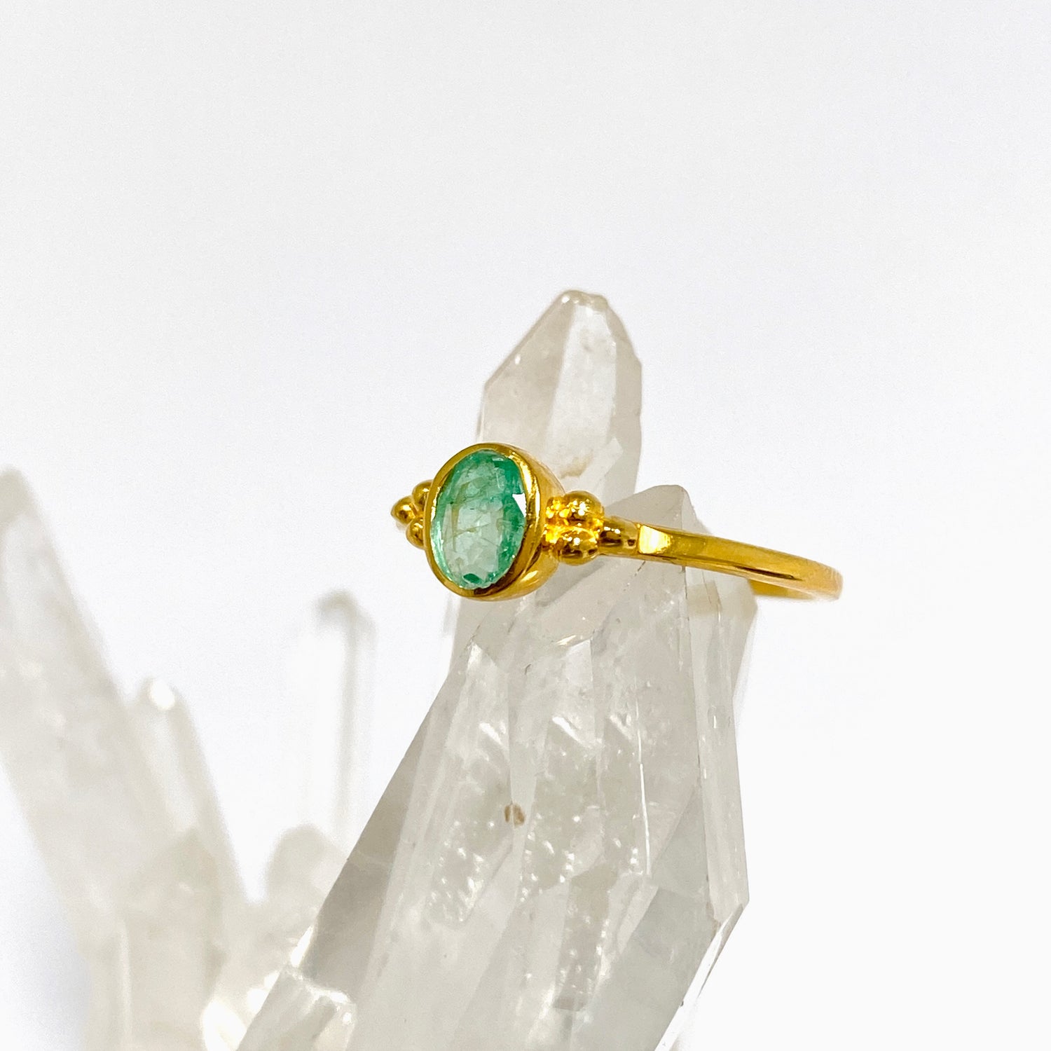 Emerald Oval Faceted 2.5 micron Gold Plated Ring Size 5 PRGJ990