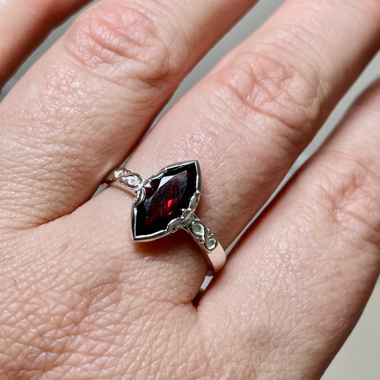 Garnet Faceted Marquise Ring in a Decorative Setting R3726