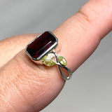 Garnet Faceted Rectangular Multistone Ring with Botanical Details R3806 - Nature's Magick