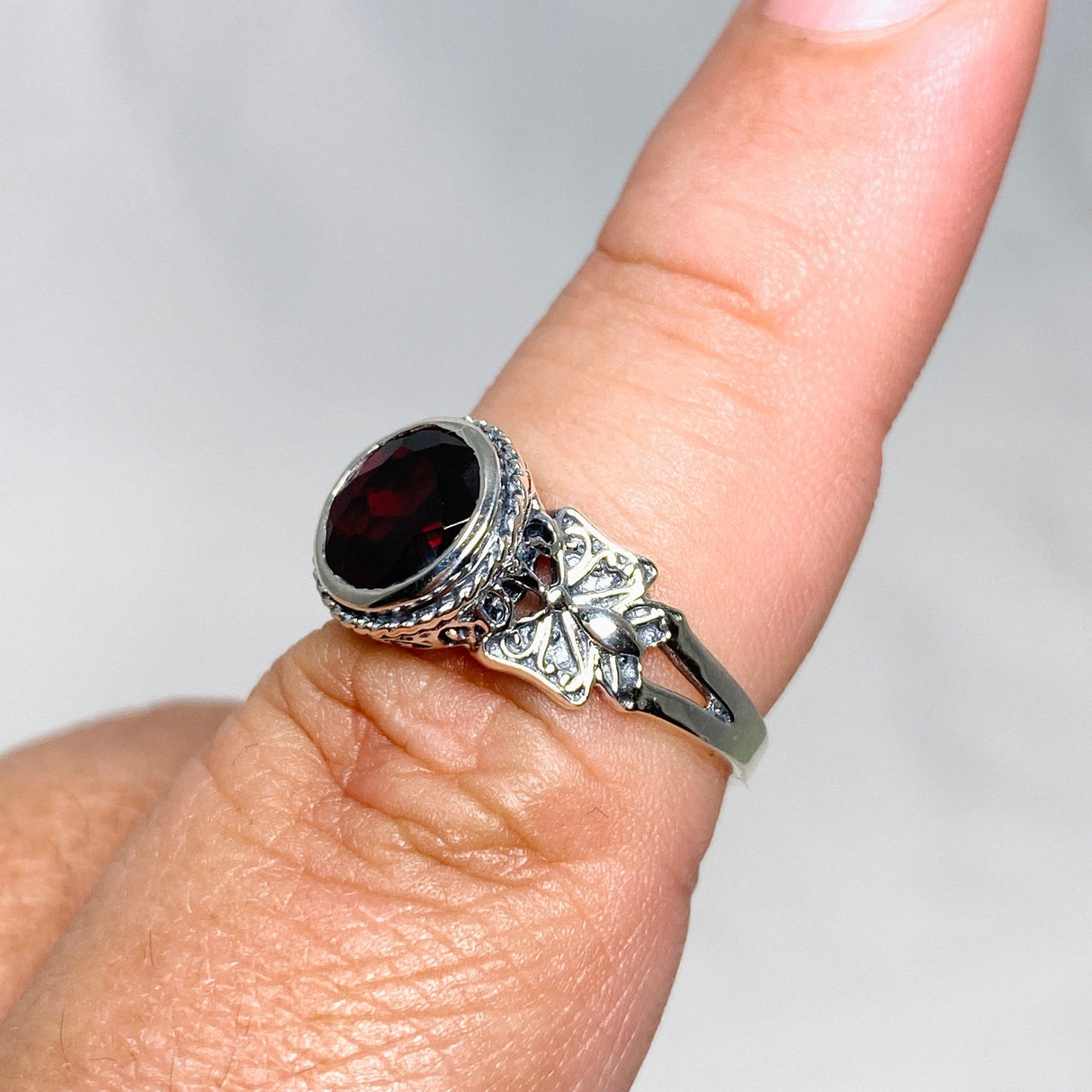 Garnet Faceted Round Ring in a Decorative Setting R3671 - Nature's Magick