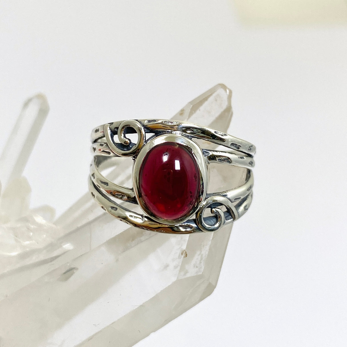Garnet Oval Cabochon Ring in a Decorative Setting R4025