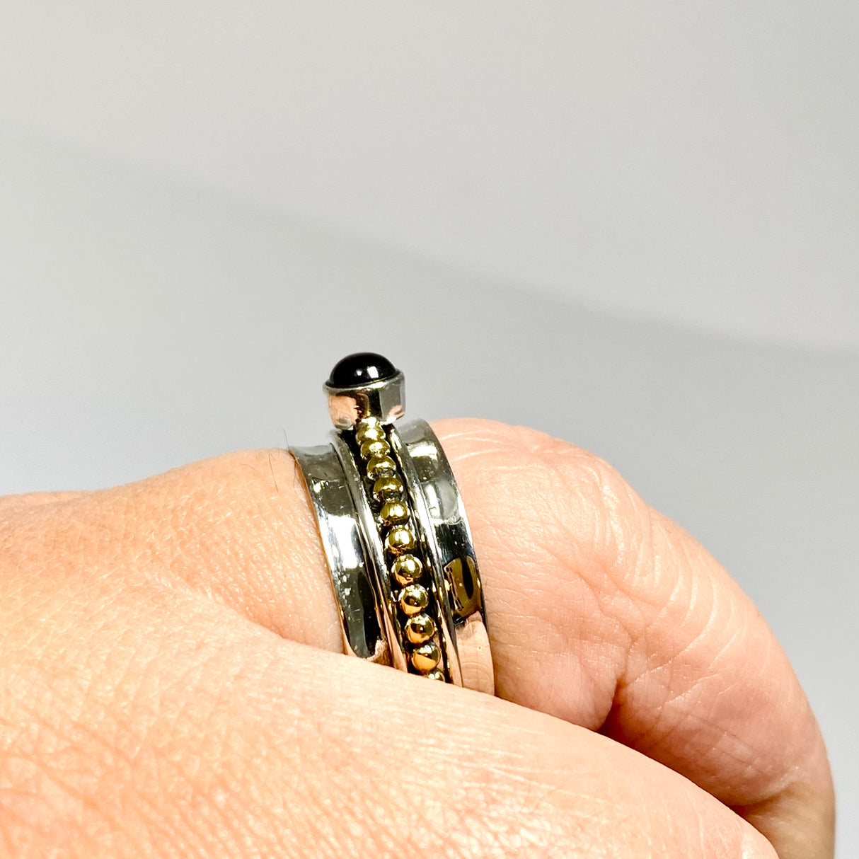 Garnet Round Cabochon Sterling Silver, Brass and Copper Spinner Ring RG1054GT