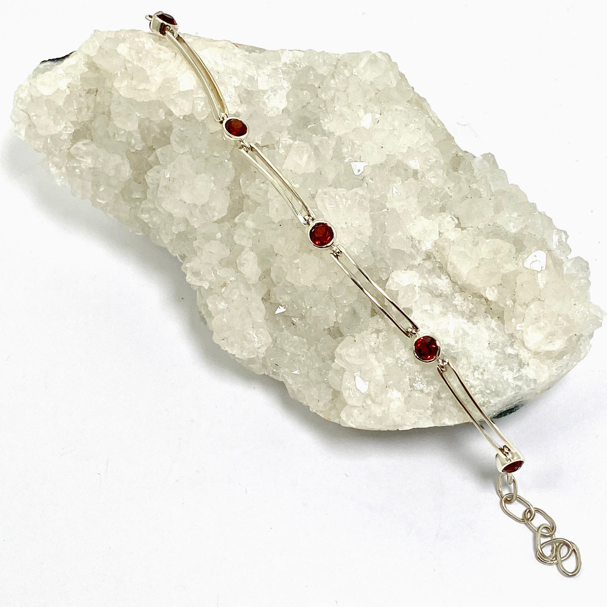Garnet round faceted gemstones with silver split spacer design