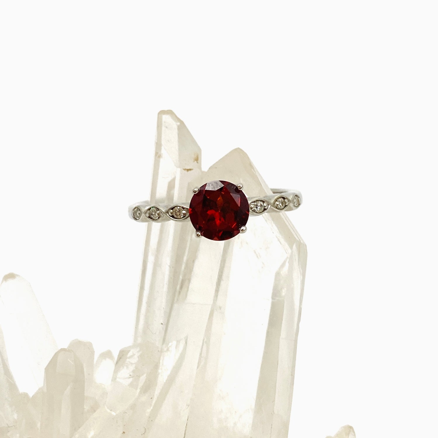 Garnet Round Faceted Ring with CZ accents Size 8.75 HRGJ-63