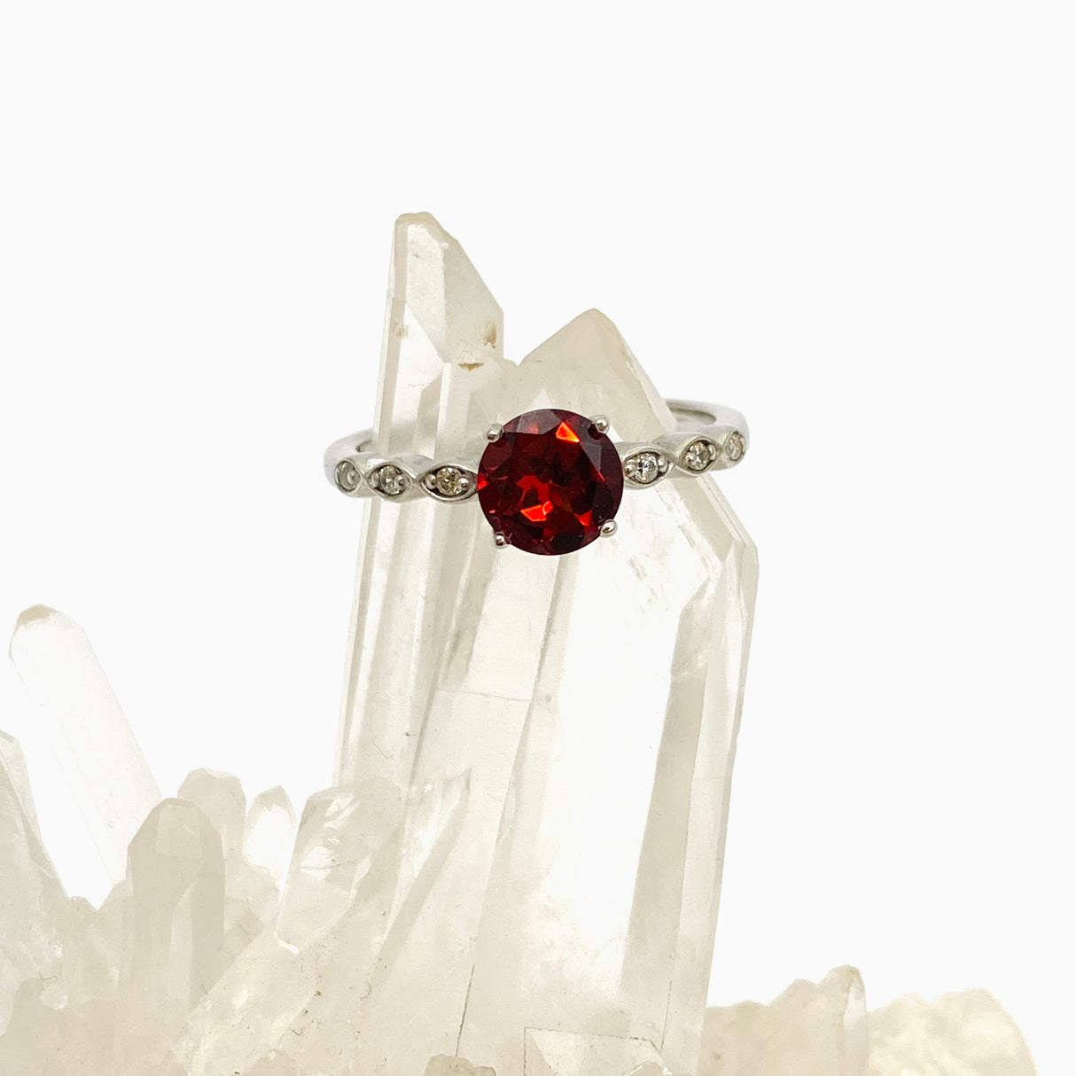 Garnet Round Faceted Ring with CZ accents Size 8.75 HRGJ-63