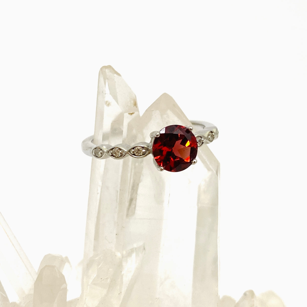 Garnet Round Faceted Ring with CZ accents Size 8.75 HRGJ-63