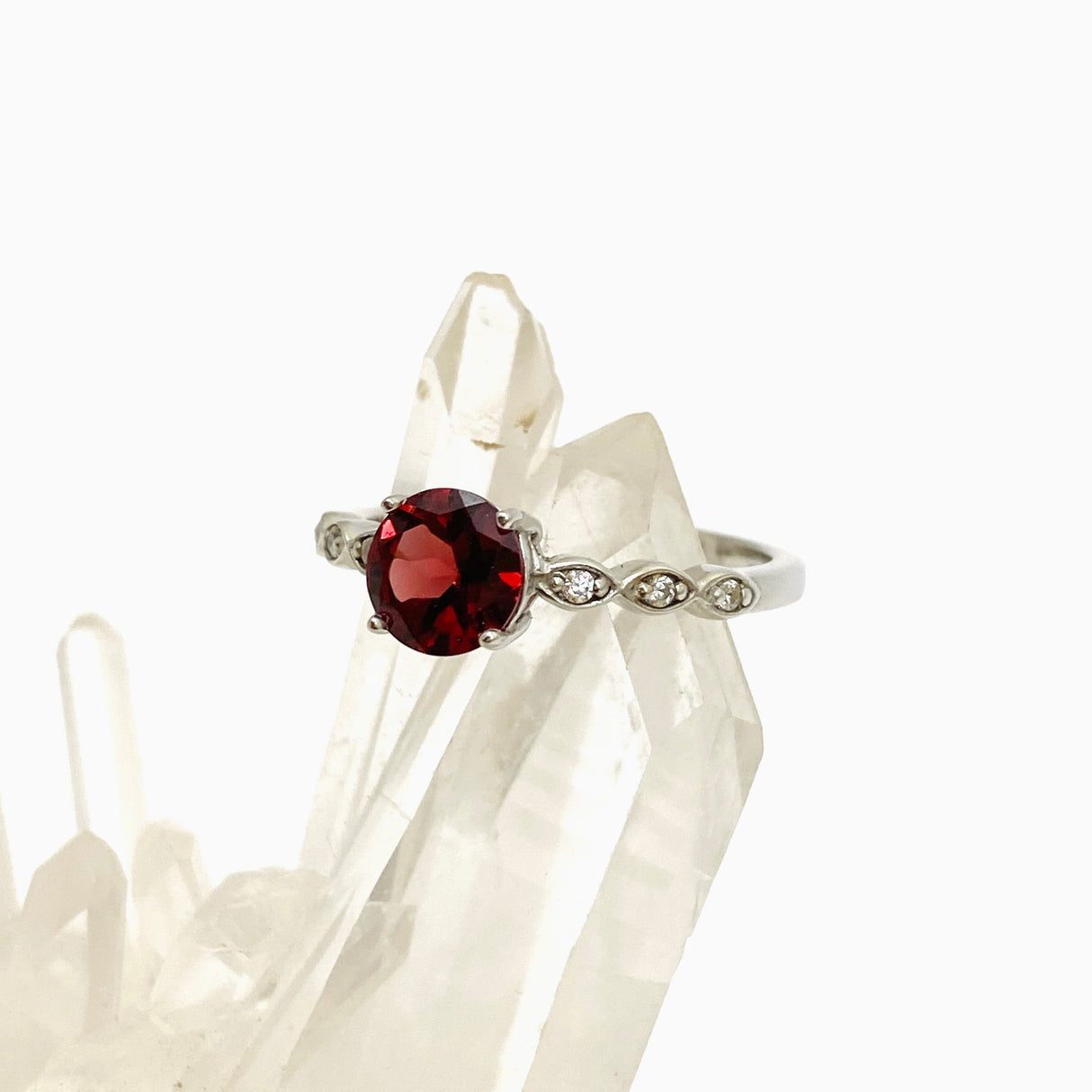 Garnet Round Faceted Ring with CZ accents Size 8.75 HRGJ-63