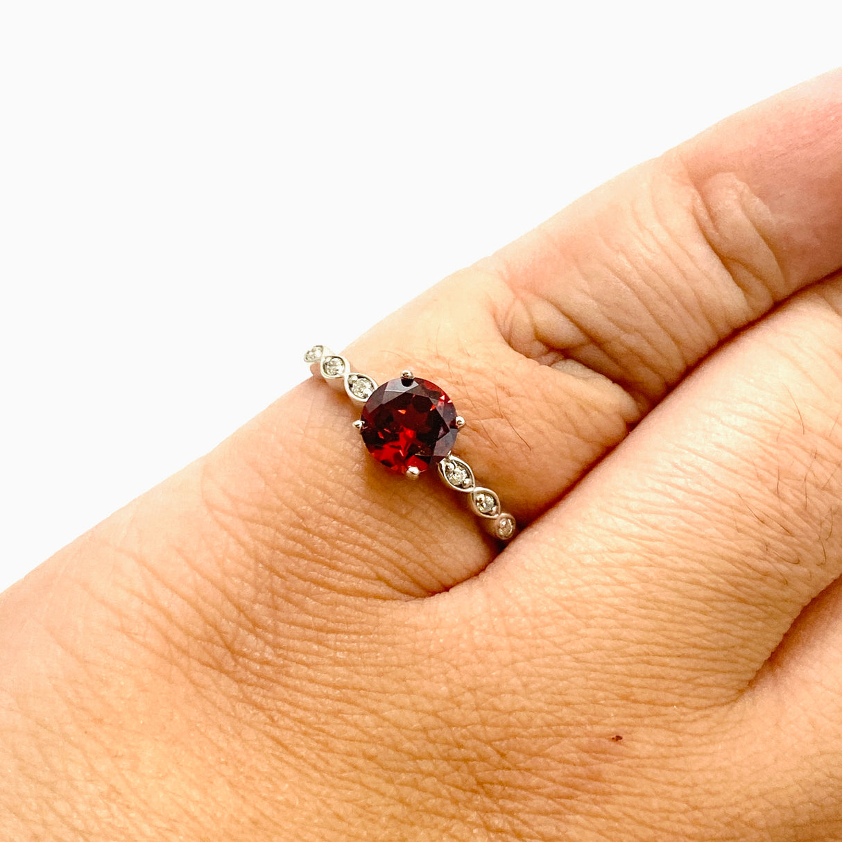 Garnet Round Faceted Ring with CZ accents Size 8.75 HRGJ-63