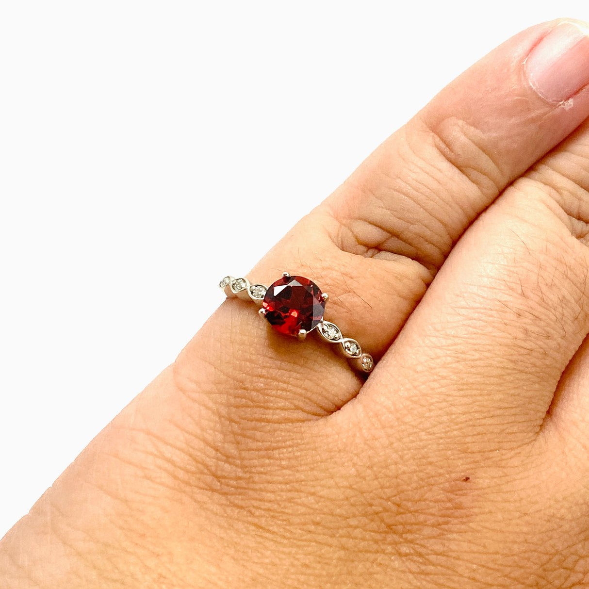 Garnet Round Faceted Ring with CZ accents Size 8.75 HRGJ-63