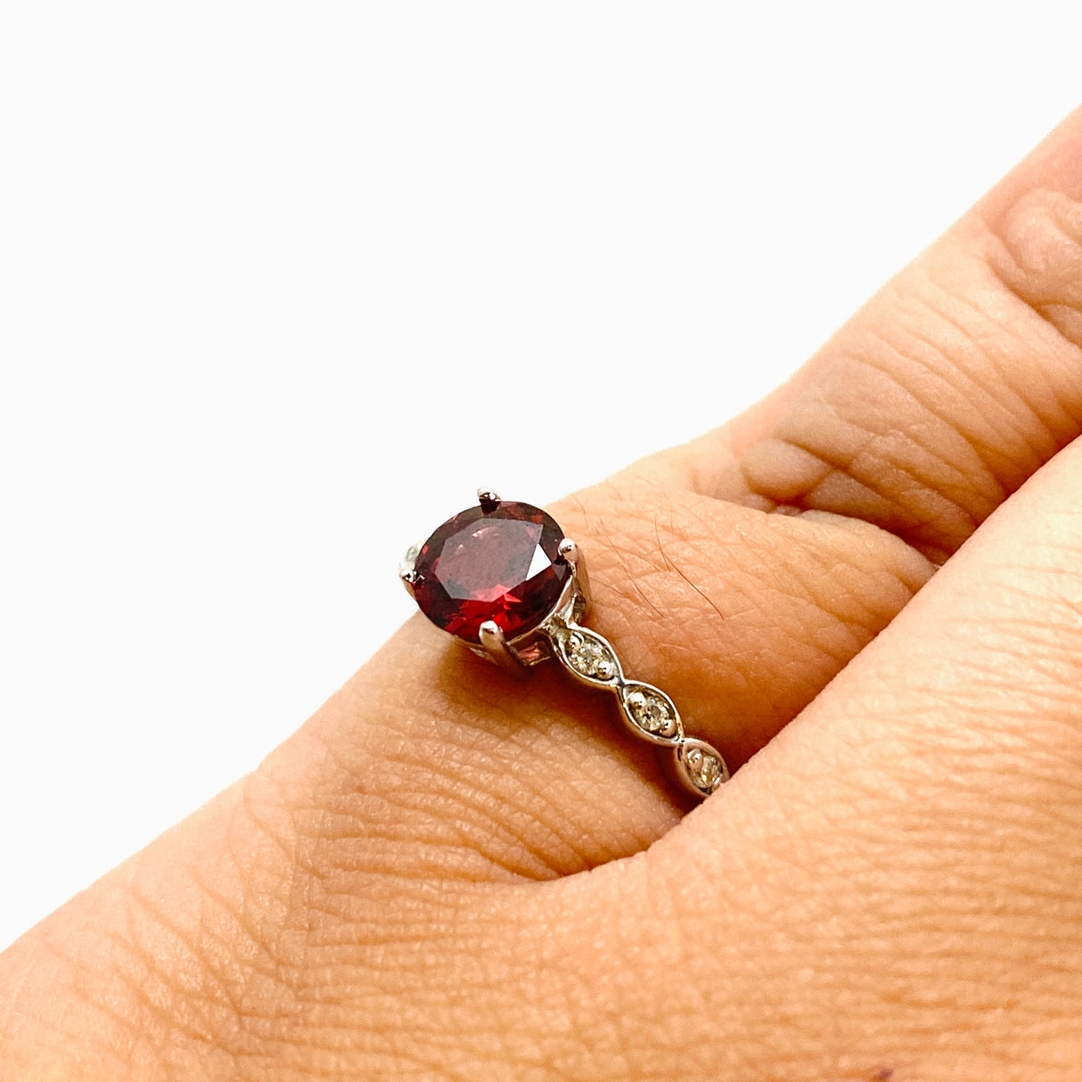 Garnet Round Faceted Ring with CZ accents Size 8.75 HRGJ-63