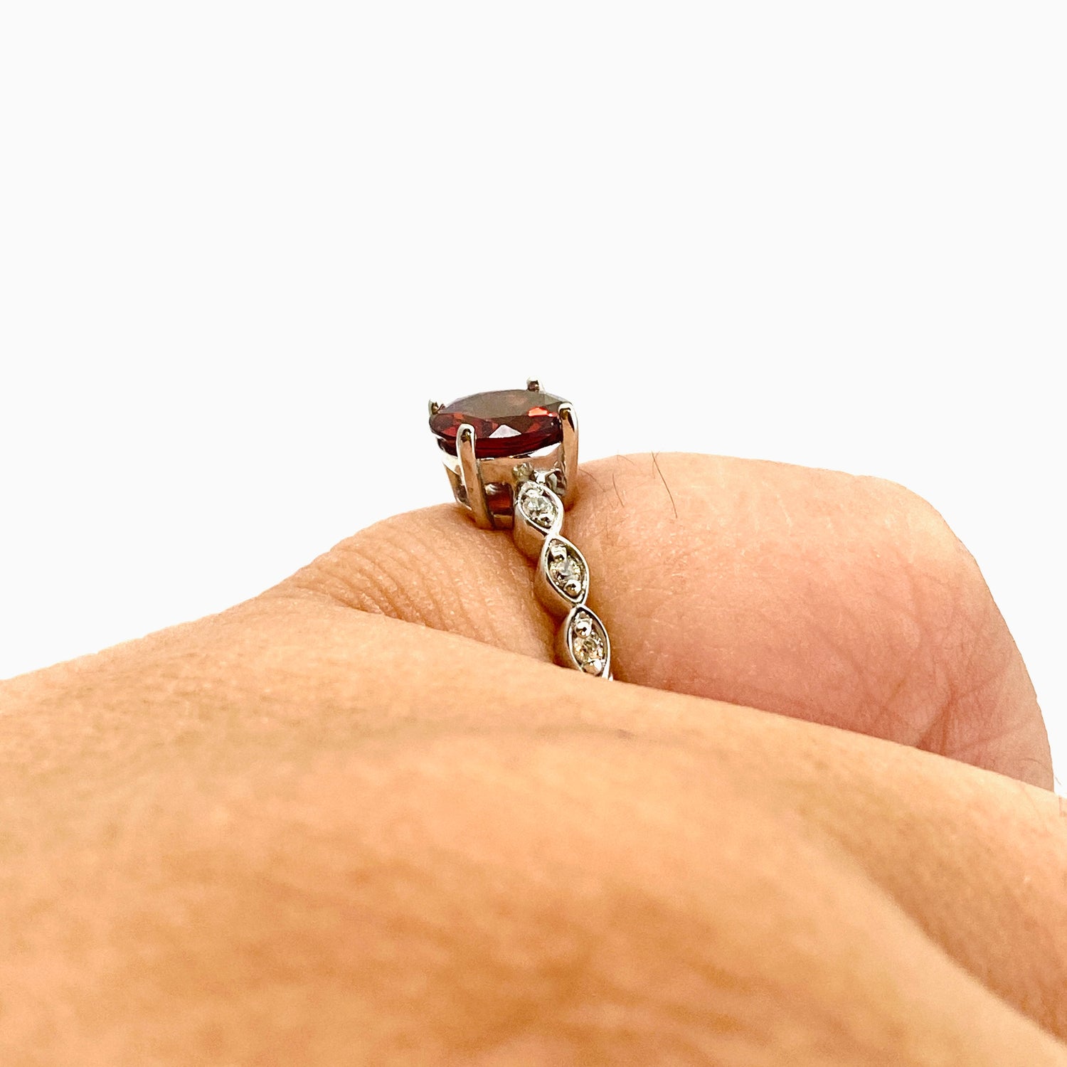 Garnet Round Faceted Ring with CZ accents Size 8.75 HRGJ-63