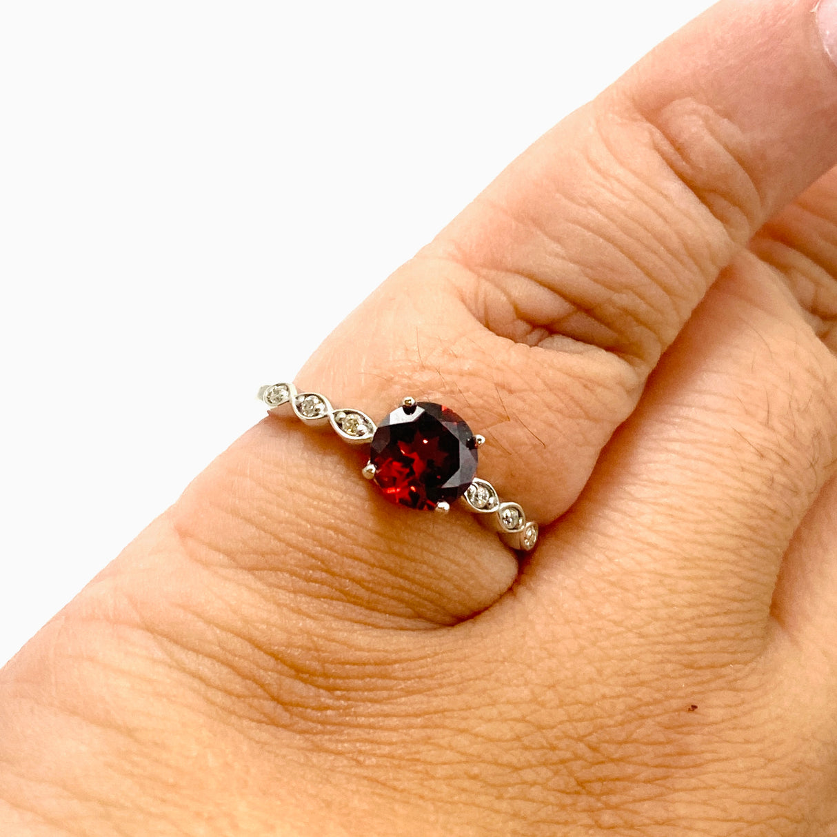 Garnet Round Faceted Ring with CZ accents Size 8.75 HRGJ-63