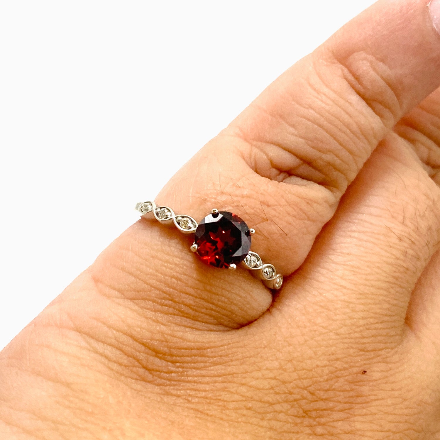Garnet Round Faceted Ring with CZ accents Size 8.75 HRGJ-63