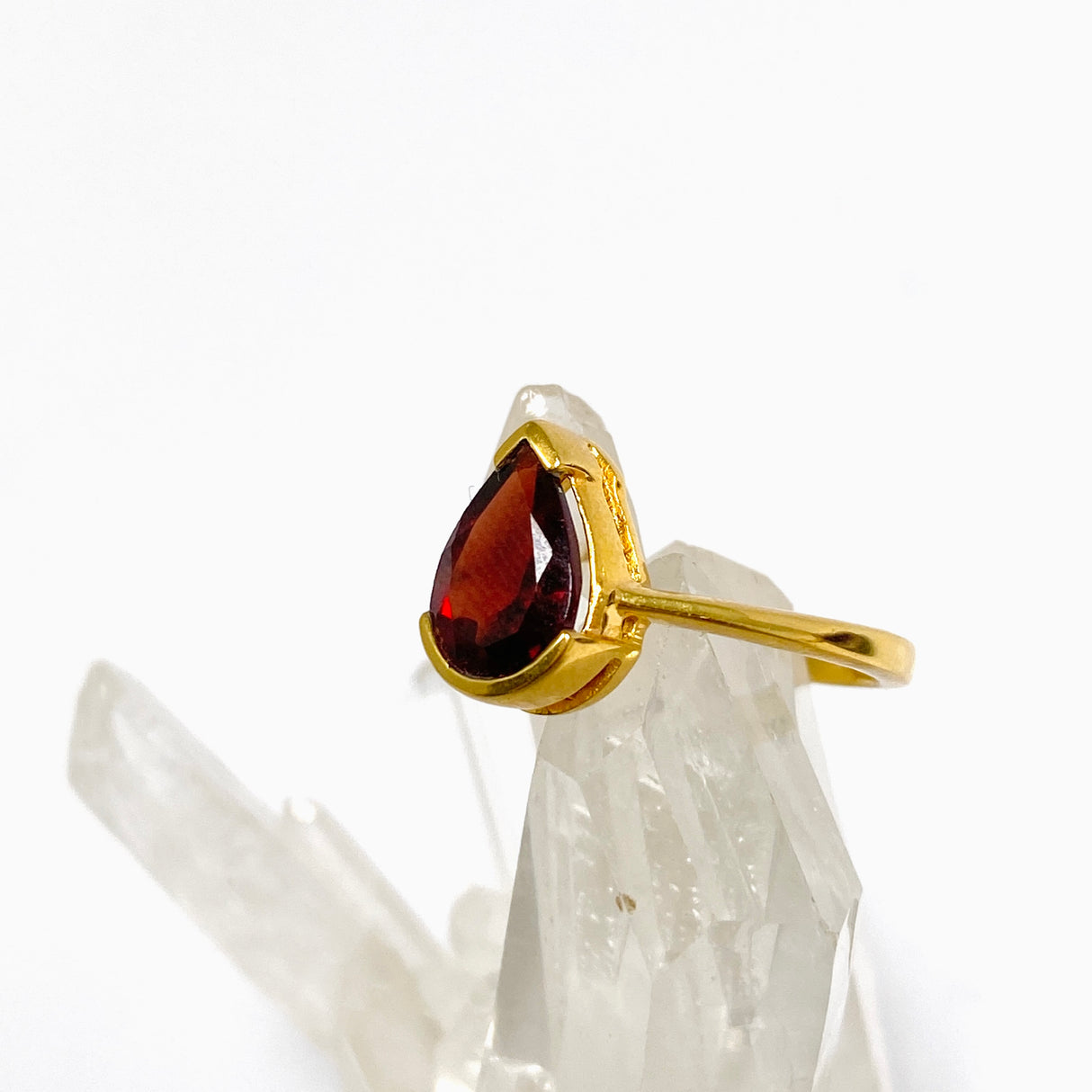 Garnet Teardrop Faceted 2.5 micron Gold Plated Ring Size 6.5 PRGJ994