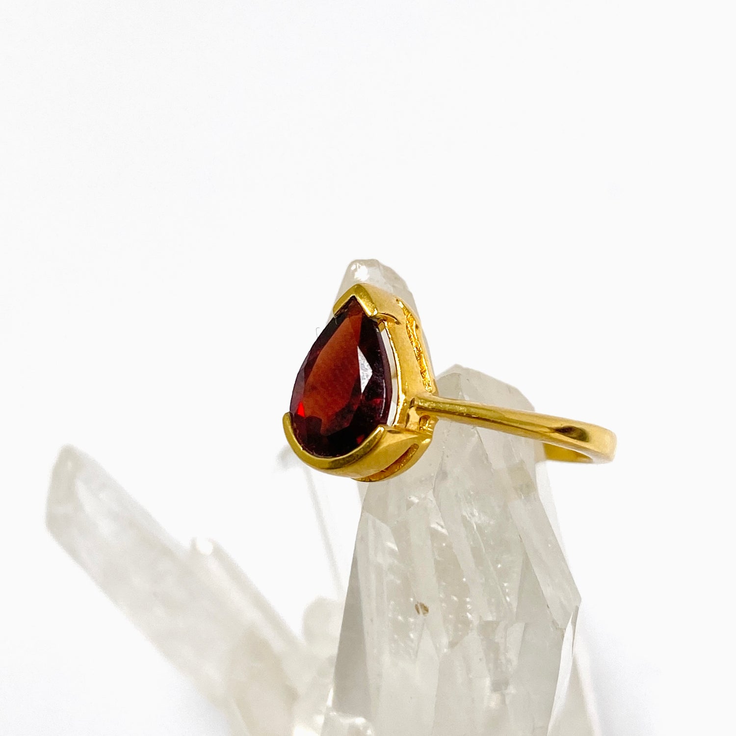 Garnet Teardrop Faceted 2.5 micron Gold Plated Ring Size 6.5 PRGJ994