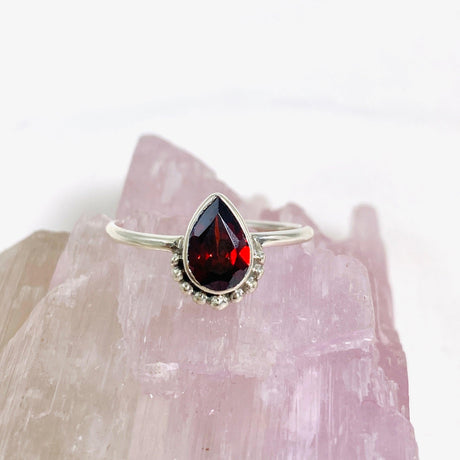 Garnet Teardrop Faceted fine band ring R3800-GT - Nature's Magick