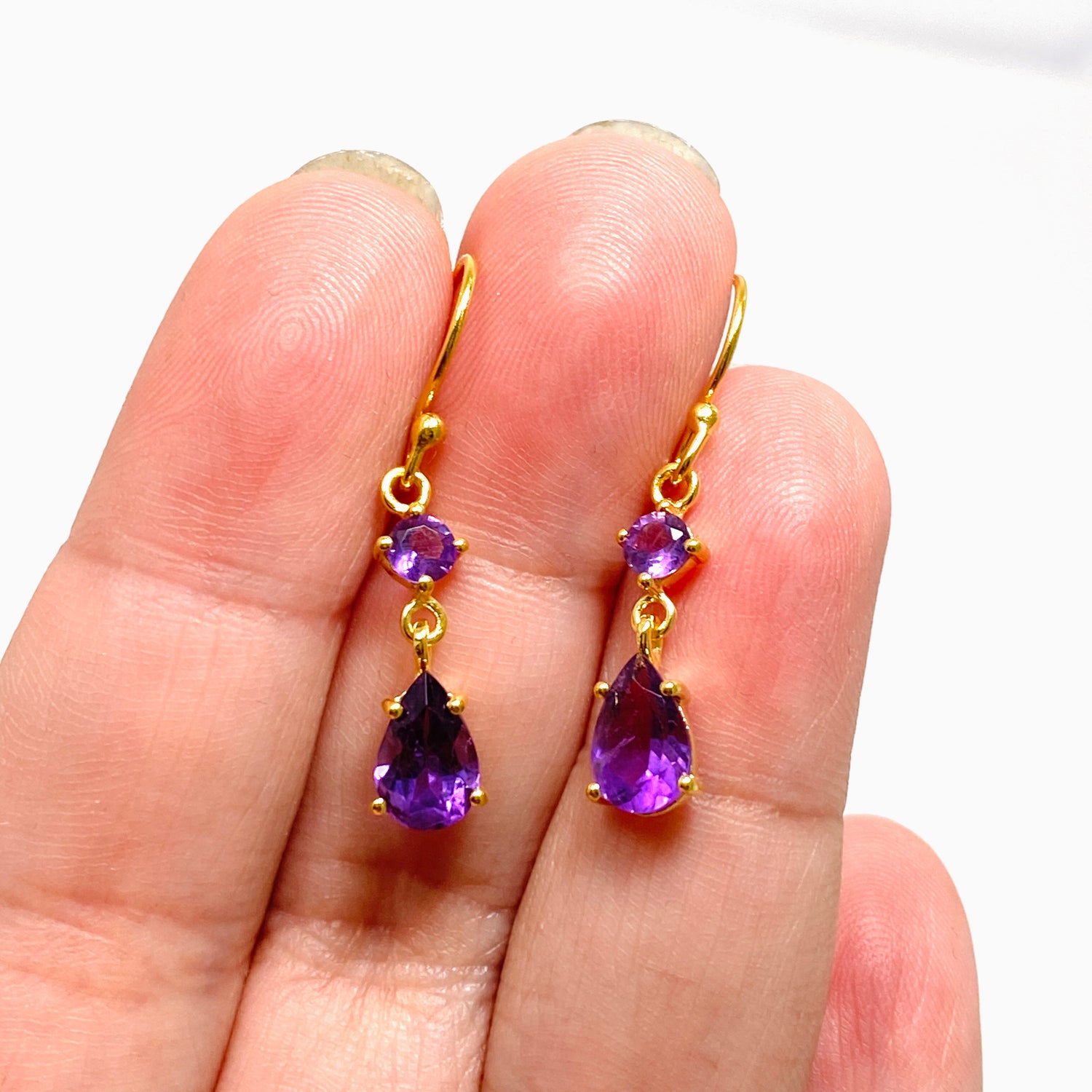 Gemstone Faceted 1 micron Gold Plated Double Drop Earrings PEGJ368