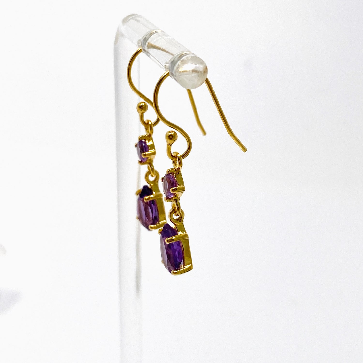 Gemstone Faceted 1 micron Gold Plated Double Drop Earrings PEGJ368