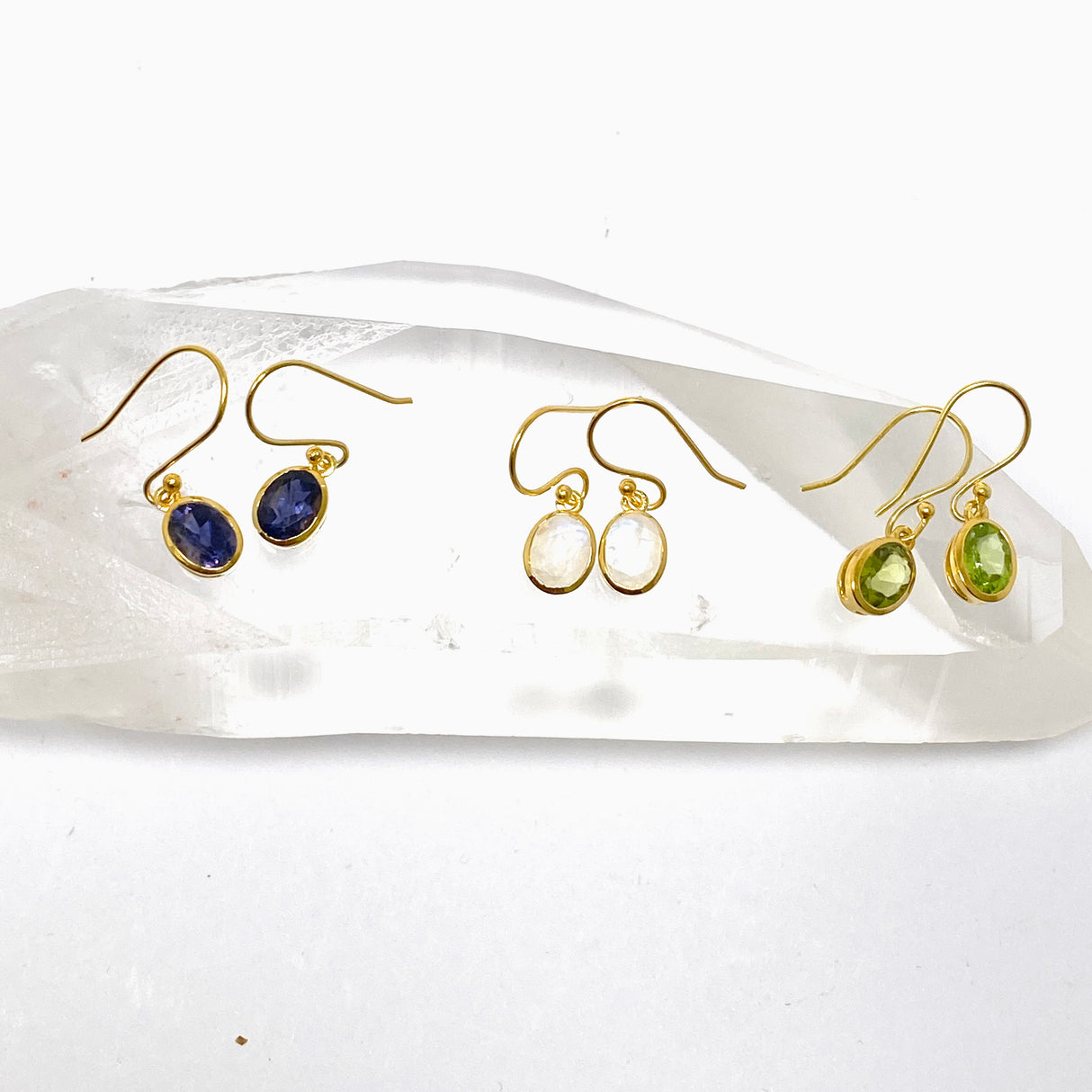 Gemstone Oval Faceted 1 micron Gold Plated Channel Set Drop Earrings PEGJ365