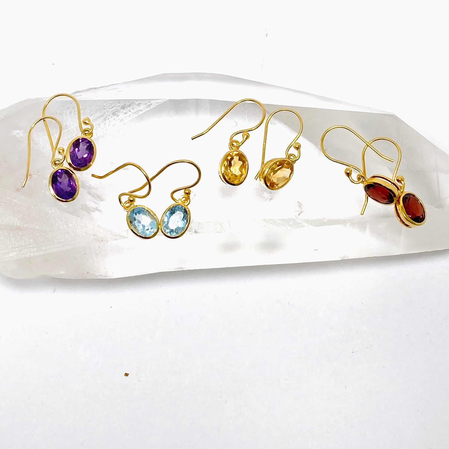Gemstone Oval Faceted 1 micron Gold Plated Channel Set Drop Earrings PEGJ365