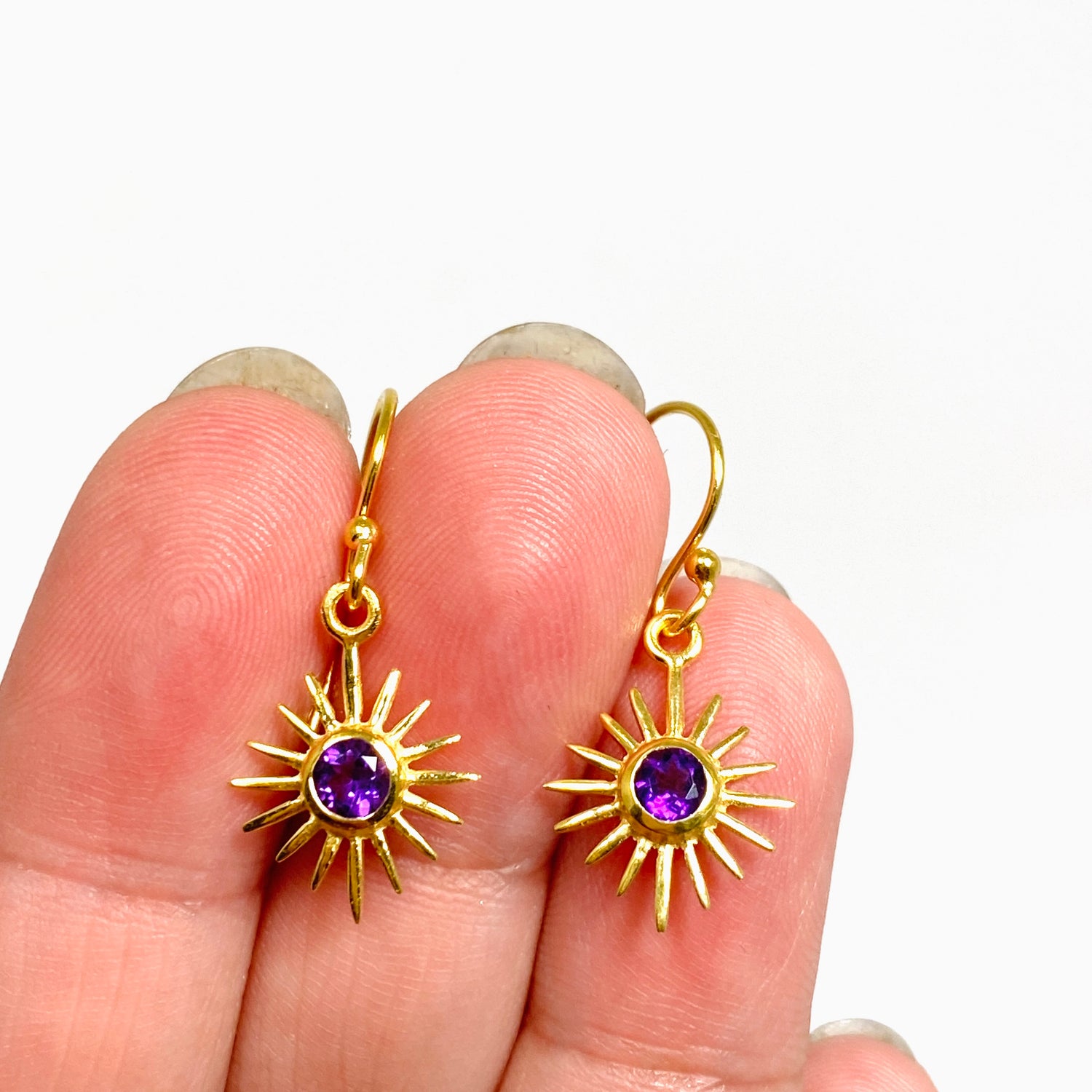 Gemstone Round Faceted Sun 1 micron Gold Plated Earrings PEGJ373